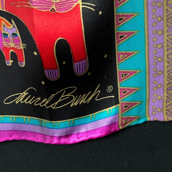 Laurel Burch Scarf Rainbow Cat Bright and Bold Silk Oblong Scarf - Picture 3 of 3